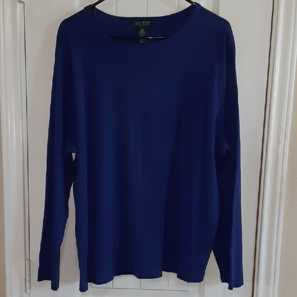 Lauren Ralph Lauren 3X Vibrant Royal Blue 100% Cotton Long Sleeve Top LRL - EUC